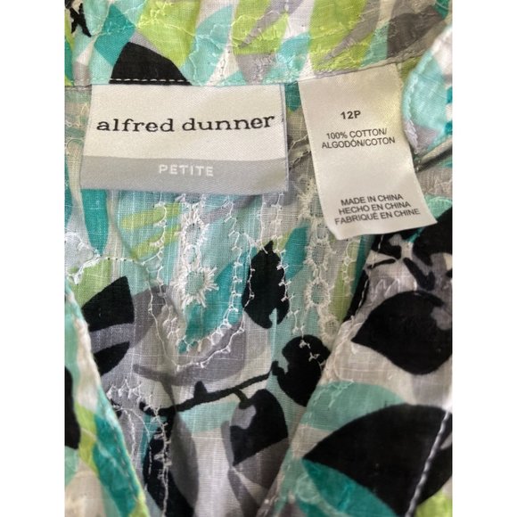 Alfred Dunner Blouse Women Size 12P Petite 12 Green Blue Semi Sheer Button Top - Picture 8 of 8